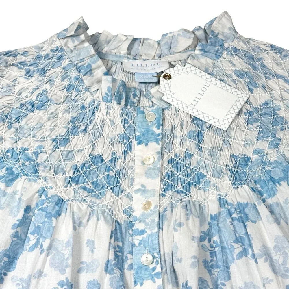 NWT LILLOU Floral Maxi Dress Sz S  Full Button Cottage Regency French Toile